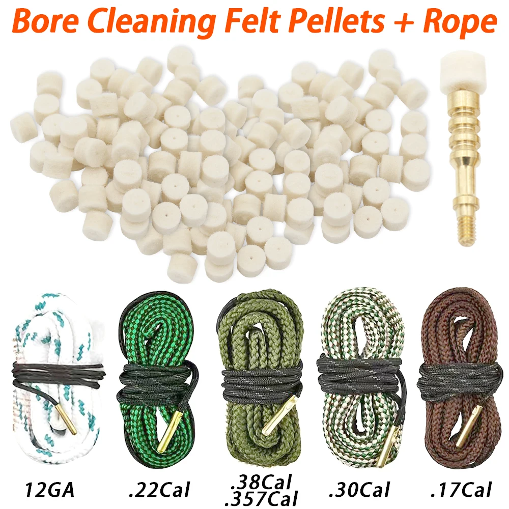 Pellet di feltro per la pulizia della camera della pistola e corda per la pulizia del foro per il kit di pulizia della pistola universale calibro.17/.22/.30/.357/.38 12GA