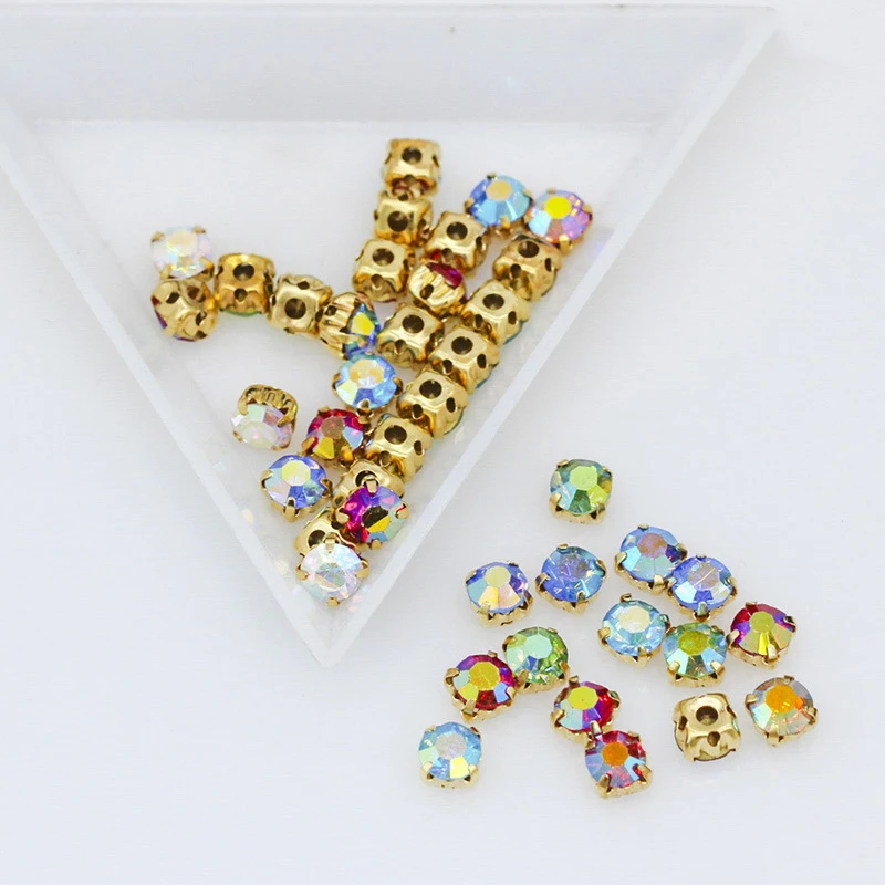 3/4/5/6mm Shiny Colorful AB Crystal Glass Sew on Rhinestone Stones For DIY Wedding Clothes Dress Handbag Claw Sewing Decor