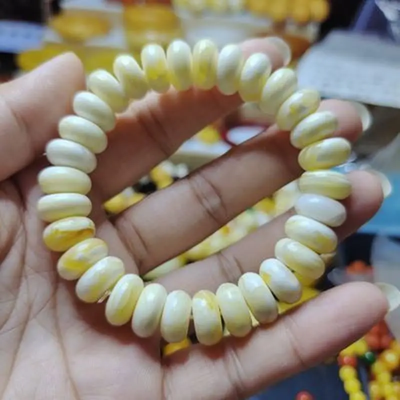 Matte antique porcelain white  bead bracelet  abacus beads 12*6mm Yao Hua honey amber