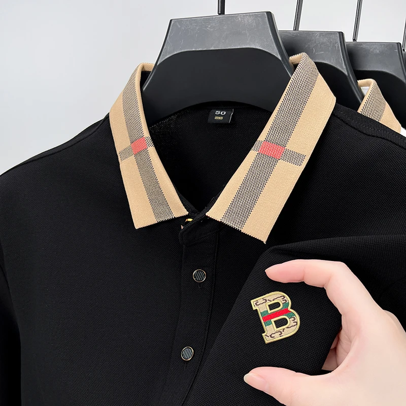 

Осенняя высококачественная брендовая стильная толстая рубашка-поло с воротником с длинными рукавами для мужчин, шелковая хлопковая деловая повседневная футболка L