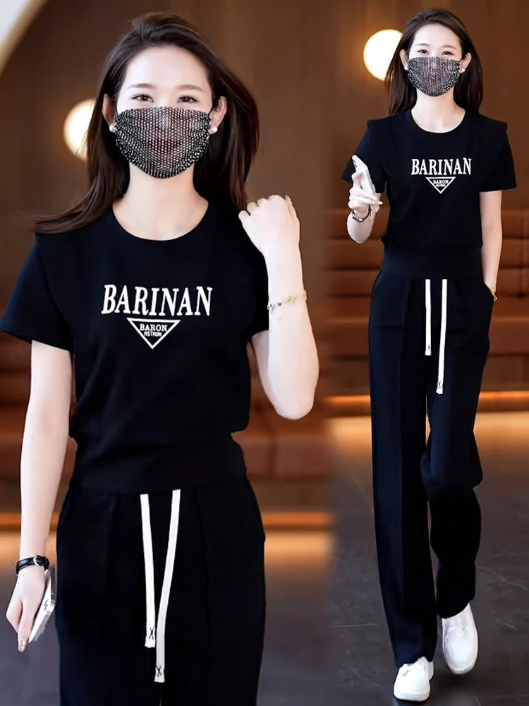 Casual Sportswear Set Women's Summer 2025 Faionable Sli ort Sve Two-Piece Suit Mom Clothes Comfortable Breathable ...