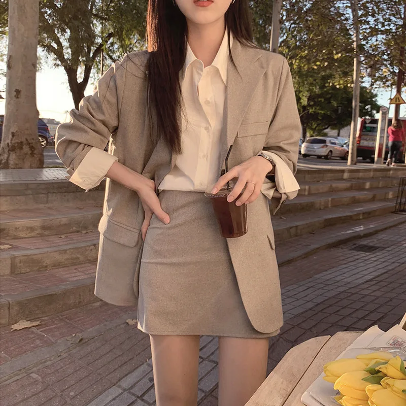 2 Piece Set Blazer and High Waist Skirt Jacket Sold Office Lady Separately Women's Costumes Women Sweet Solid Fall Skirt Suits