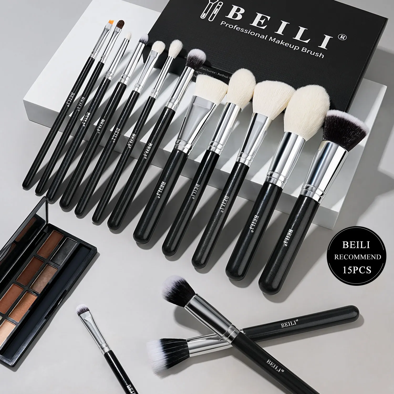 BEILI 15Pcs Rose Gold Make-Up Pinsel Rosa Natürliche Ziegenhaar Foundation Powder Blush Lidschatten Pinsel Set-up brochas