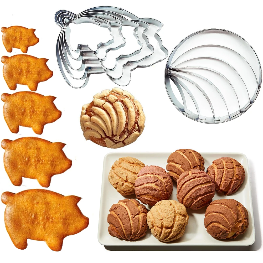 Stainless Steel Concha Cutter With 5 Sizes Pig Cookie Cutter Concha Mold Concha Stamp For Cortador De Conchas De Pan Mexicano