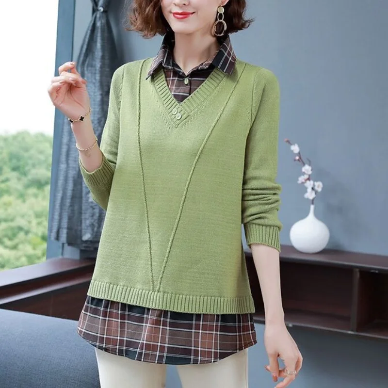 Trendy and Versatile Women's Top 2023 Autumn and Winter New Korean Version Button POLO Collar Long Sleeve Solid Color Pullover