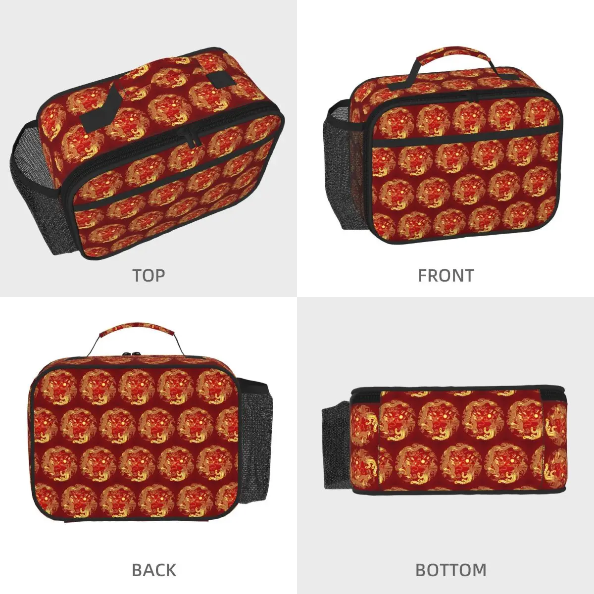 Chinese Traditional Golden Dragon Insulated Lunch Bag for Women Office Cooler Thermal Food Box Tote Lunch Boxes Container