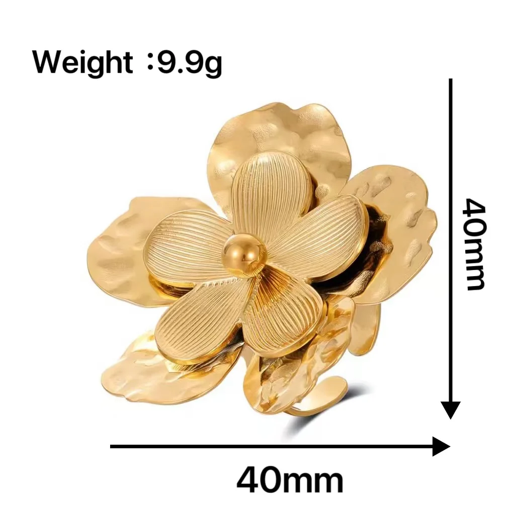 New fashion double layer five leaves flower-shaped ring High-grade stainless steel ladies adjustable jewellery