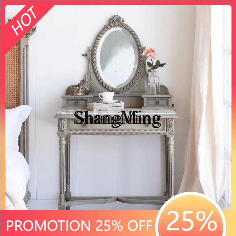 

ZYY Home Retro Solid Wood Dresser Bedroom Antique Makeup Table Stool Premium High Bedroom Dresser