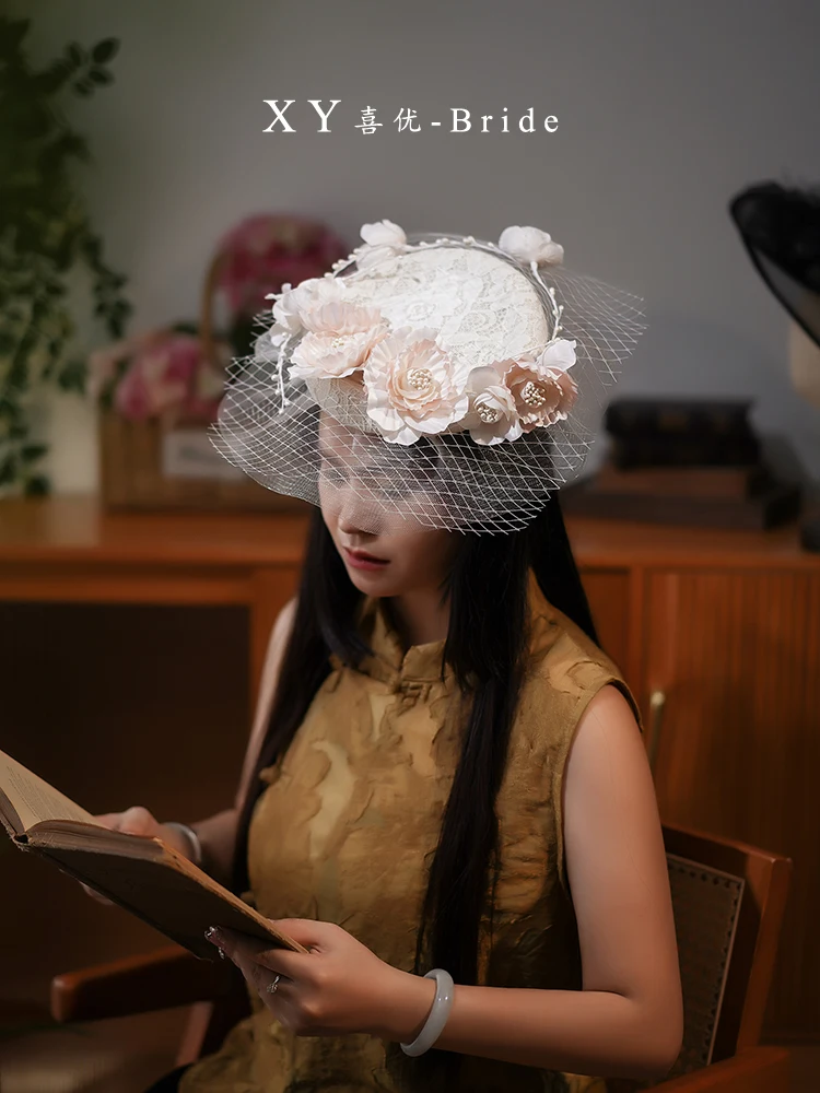 Handgemachte Blumen spitze Mini Fascinators Kopf bedeckung Französisch Stil Royal Cocktail Party formale Fedora Kappe Hochzeit Braut Hut Kopf bedeckung