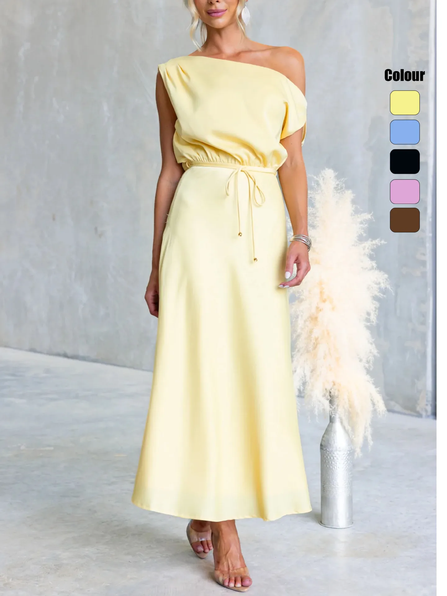 

EINY Новое элегантное женское длинное платье класса люкс с диагональными бретелями, без рукавов, с плиссированной талией, вечернее, повседневное, макси-платье в стиле Y2K