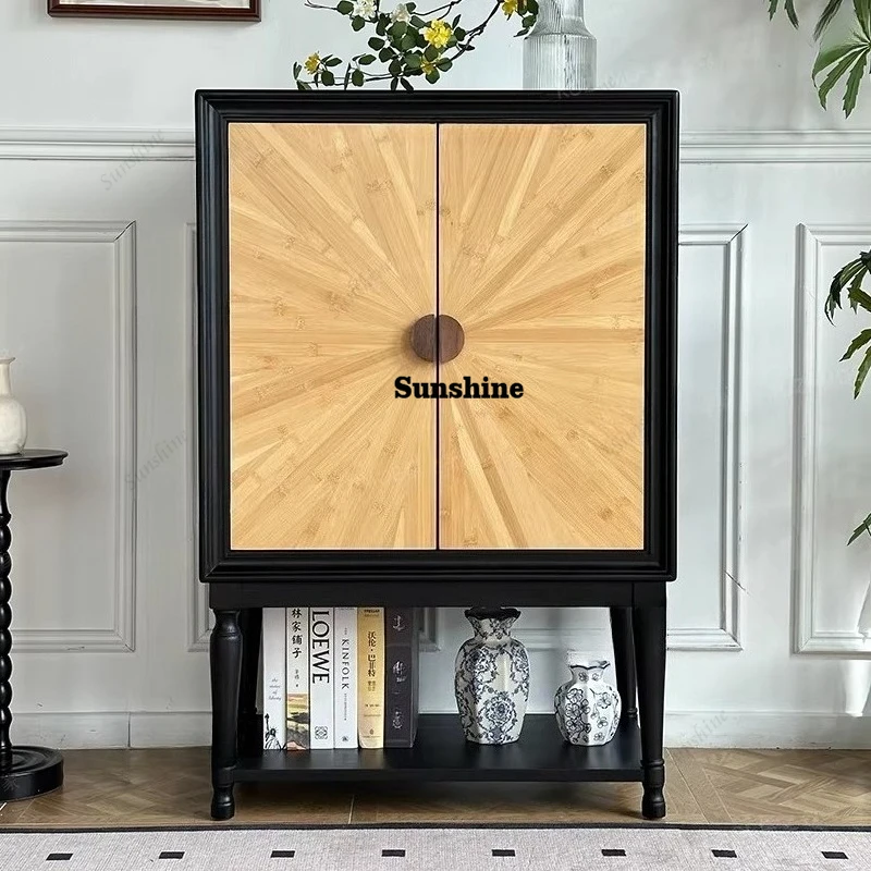 

Solid wood dining side cabinet household living room chest cabinet storage opposite door locker