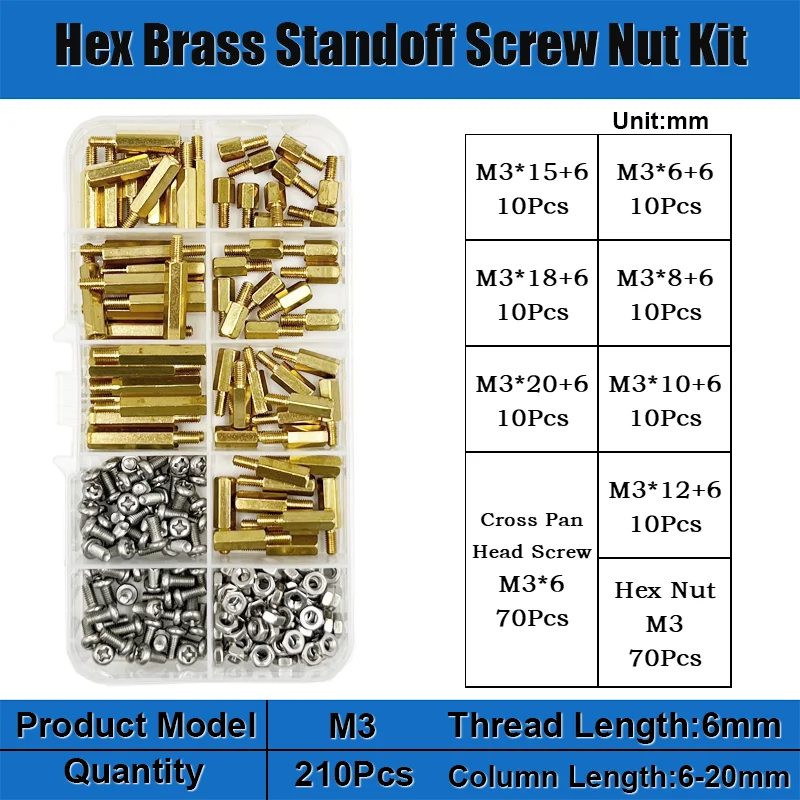 Messing-Abstandshalter-Set: Sechskant-Säulen-Abstandshalter, Schrauben, Muttern, Stecker und Buchsen für PCB-Leiterplatten M2, M2.5, M3, M4 – Detail 11