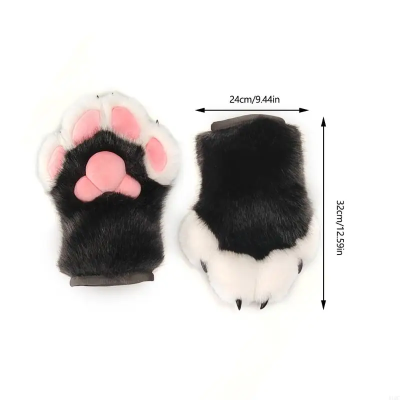 Faux Furs Animal Foxes Paws Mittens Halloween Cosplay Costume Accessories Dog Paws Gloves With Claw Fursuit Gift  - view 6