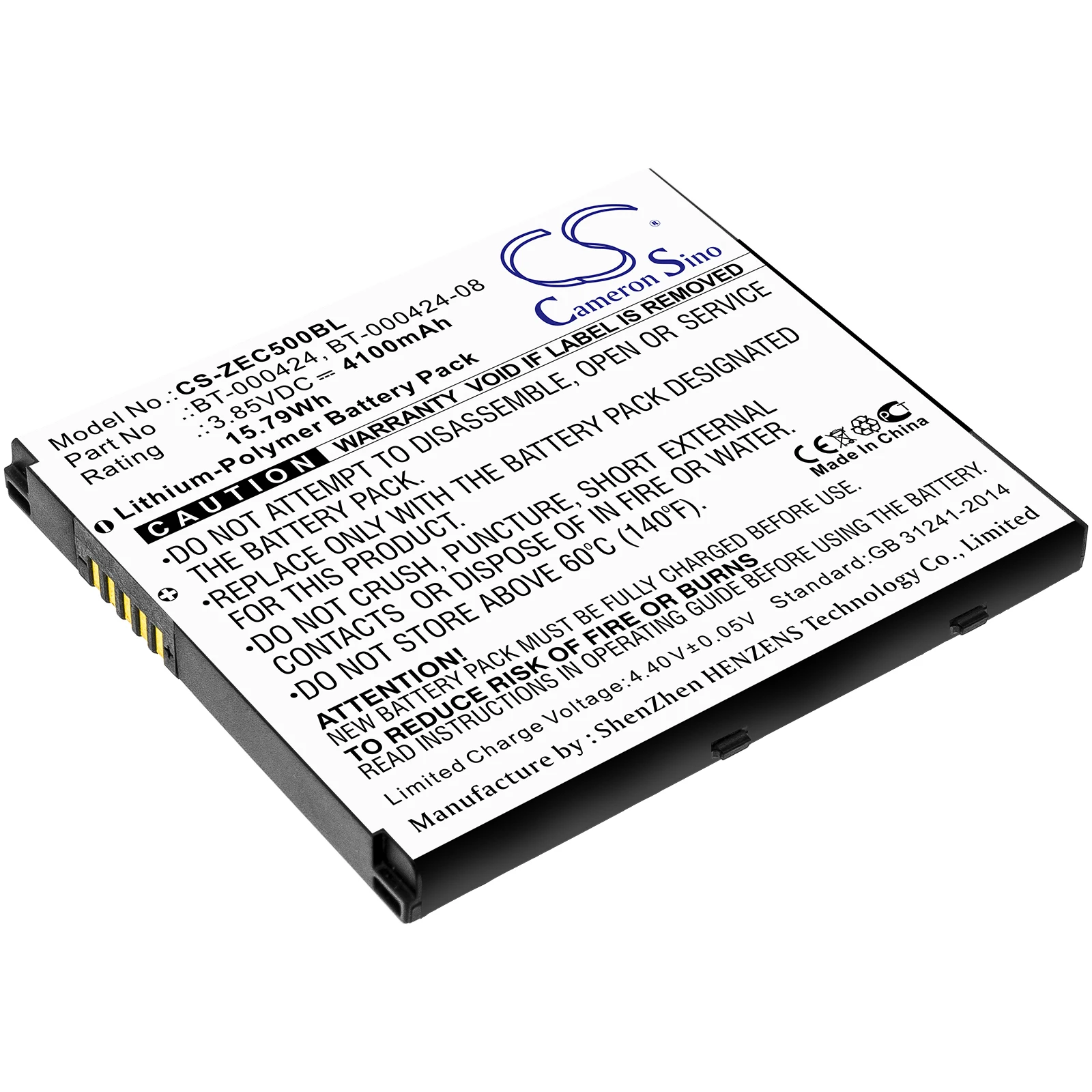 

CS Barcode Scanner Battery for Zebra EC50 EC55 Fits BT-0000424A BT-000424 BT-000424-08 4100mAh/15.79Wh Li-Polymer 3.85V