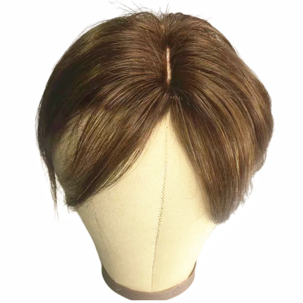 Kurzhaar-Topper für Frauen, echtes Echthaar, natürliche Haarteile, Mittelteil, glattes Haar, Abdeckung graues Haar, 15,2 cm