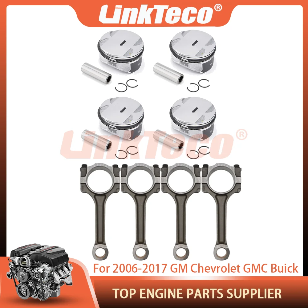 Enging Parts Pistons & Rings Connecting Rod Kit Fit 2.4L L4 GAS DOHC For 06-17 BUICK CHEVROLET GMC TERRAIN PONTIAC G5 G6 SATURN