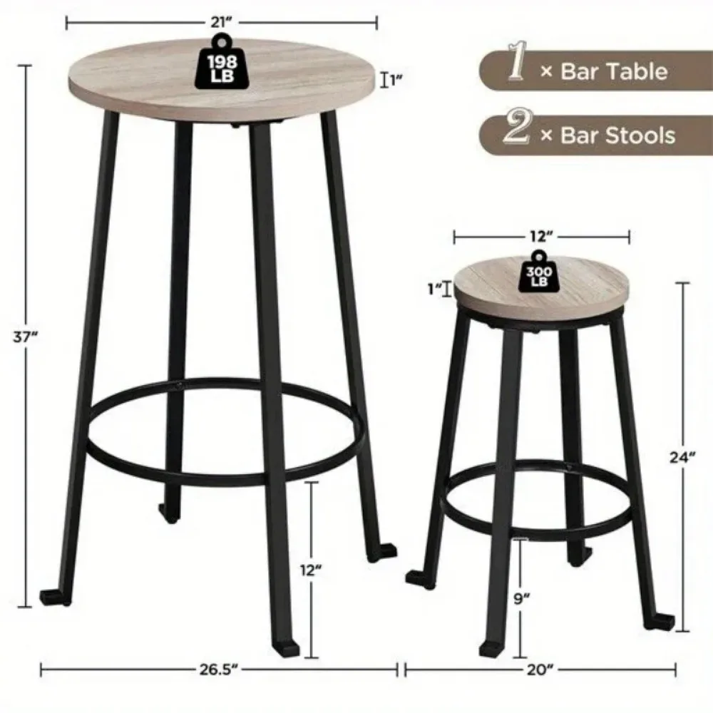 Bar Table Set Round Bar Table and Bar Stools Set of 2 Pub Dining Table Set Gray