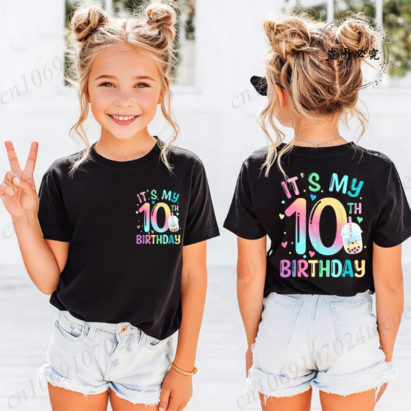 

Fashion Streetwear Harajuku Street Summer Style Funny It's My 10th Birthday Girl Tops Black Tshirt Street Kid Tshirt Cotton Tees