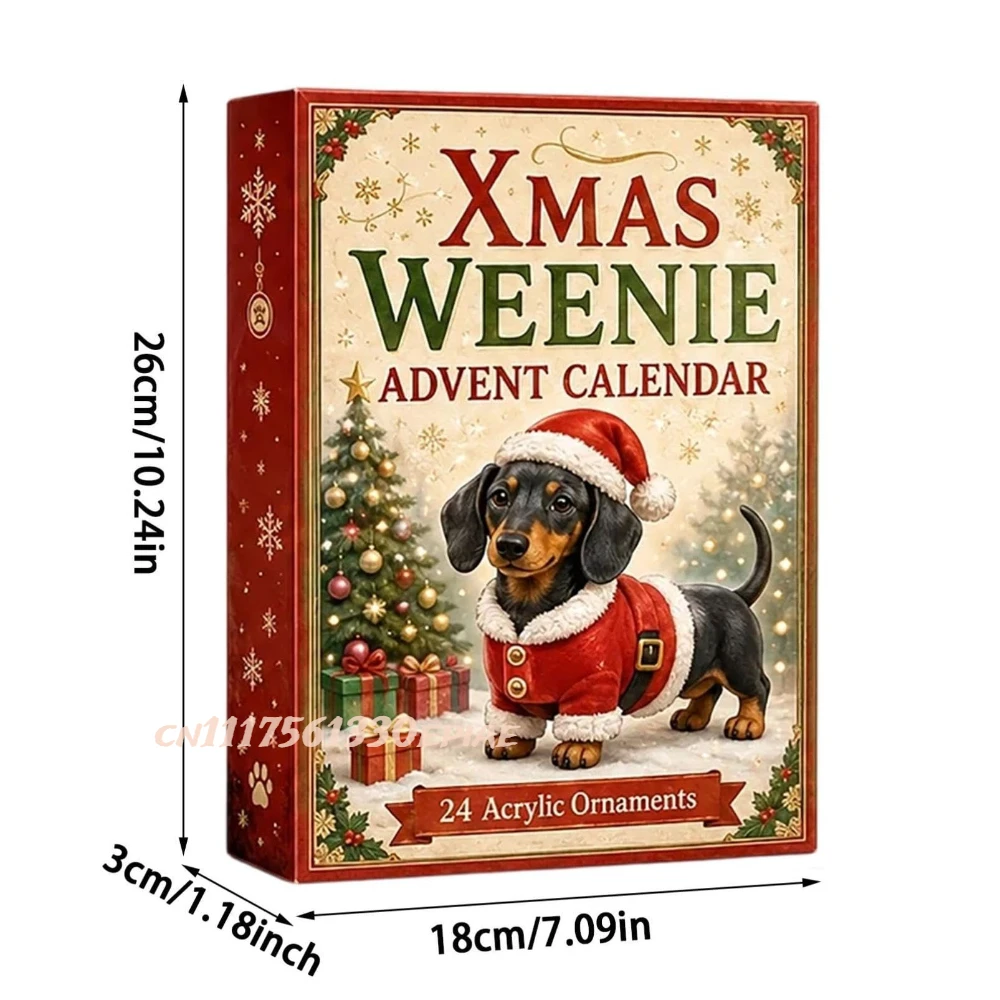 2026 Dachshund Advent Calendar, 2D Christmas Dog Collectible Set,24 Unique Festive Dachshund Figures,Santa & Sweater Designs