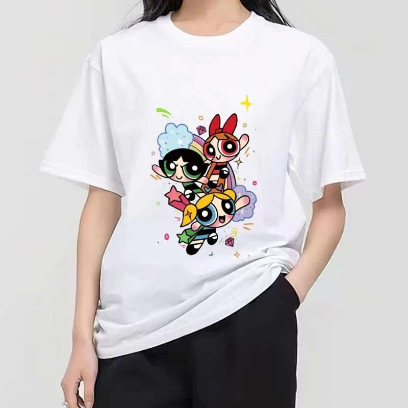 Cartoon De P-Powerpuff Meisjes T-Shirt Vrouwen Combinatie Kleding Korte Mouw Kraag Mode Man Katoen