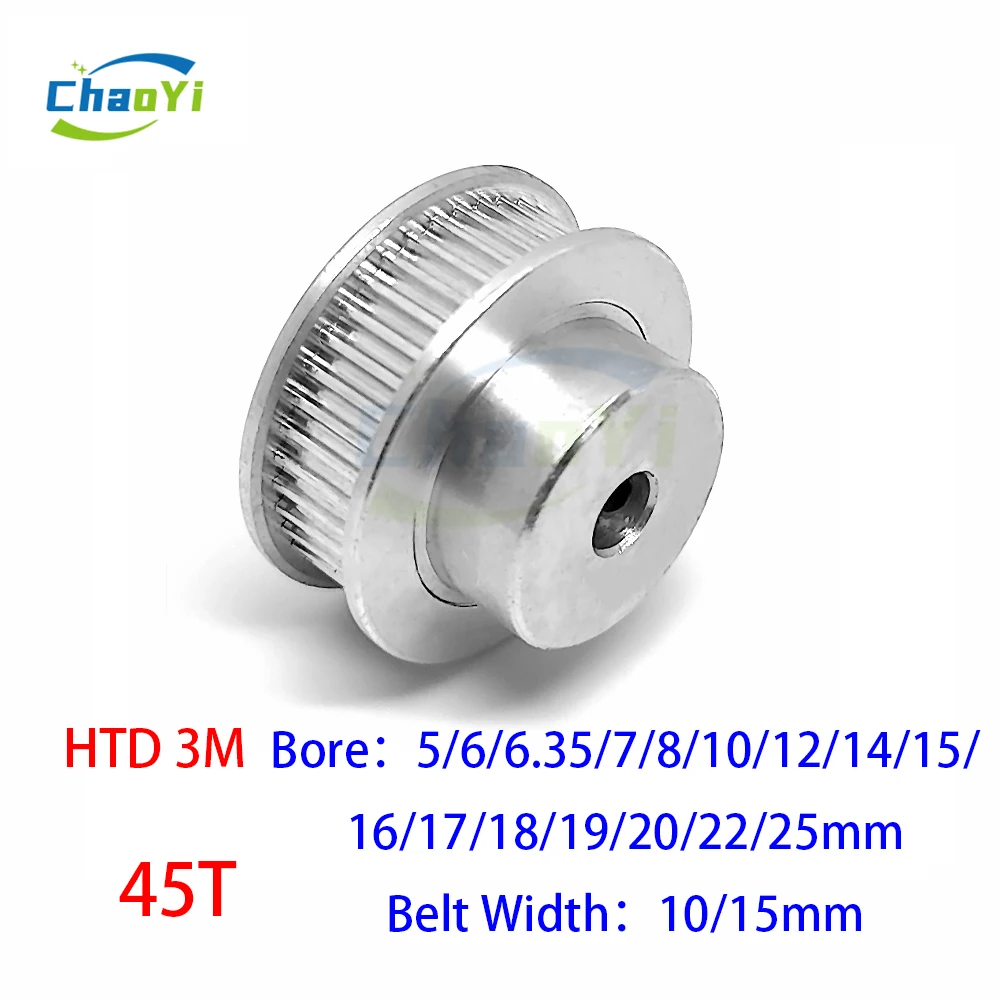 

HTD 3M 45 Teeth Timing Pulley Bore 5/6/6.35/7/8/10/12/14/15/16/17/18/19/20mm Fit HTD3M Belt Width 10/15mm 45T Synchronous Pulley