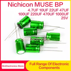 10Pcs 25V10UF Nichicon MUSE BP ES HiFi Audio Capacitor 4.7uf 22uf 47uf 100uf 220uf 470uf 1000uf 25V Green Electrolytic capacitor