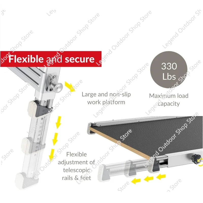 Staircase Platform Length and Height Adjustable Telescopic Rails and Feet Integrated Bubble Level Step Stools & Stepladders
