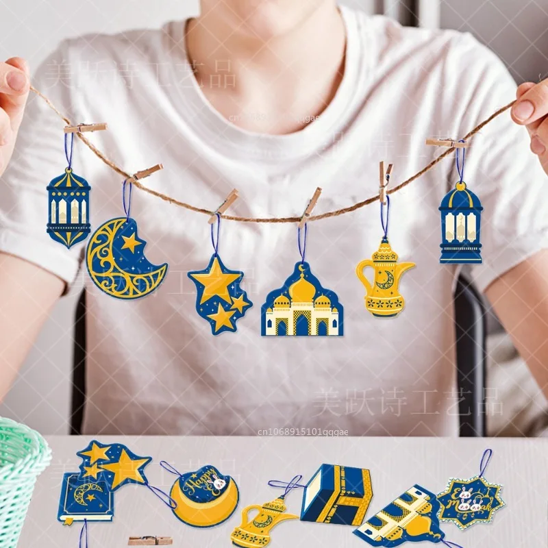 10Pcs/bag Eid Mubarak Hanging Paper Tag Decor Ramadan Kareem Hanging Pendent Ornament Ramadan Decoration 2025 Eid Party Supply