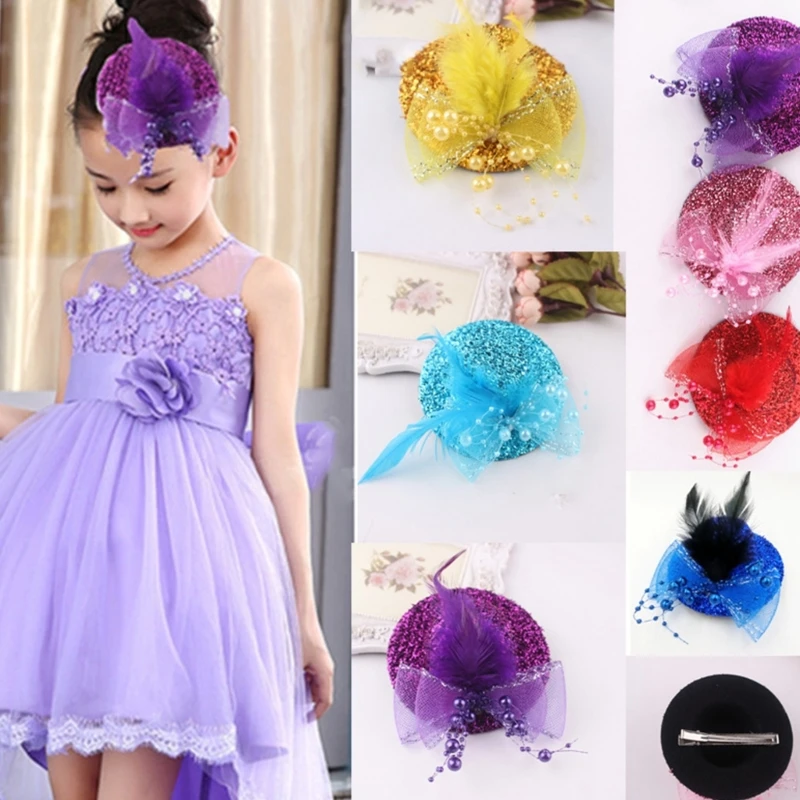 Y1UB Fascinator Girl Fascinator Hat Tea Party Fascinator Glitter Mesh