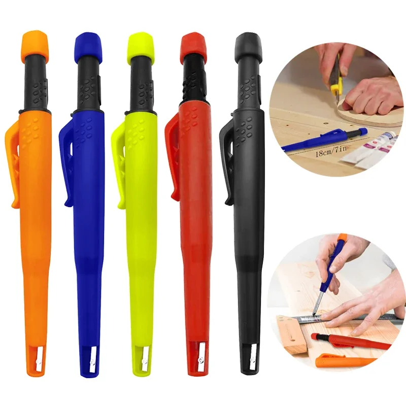 Solid Carpenter Mechanical Pencil One-piece Design Pen Cap With Sharpener For Woodworking Construction Pen Stationery Supplies