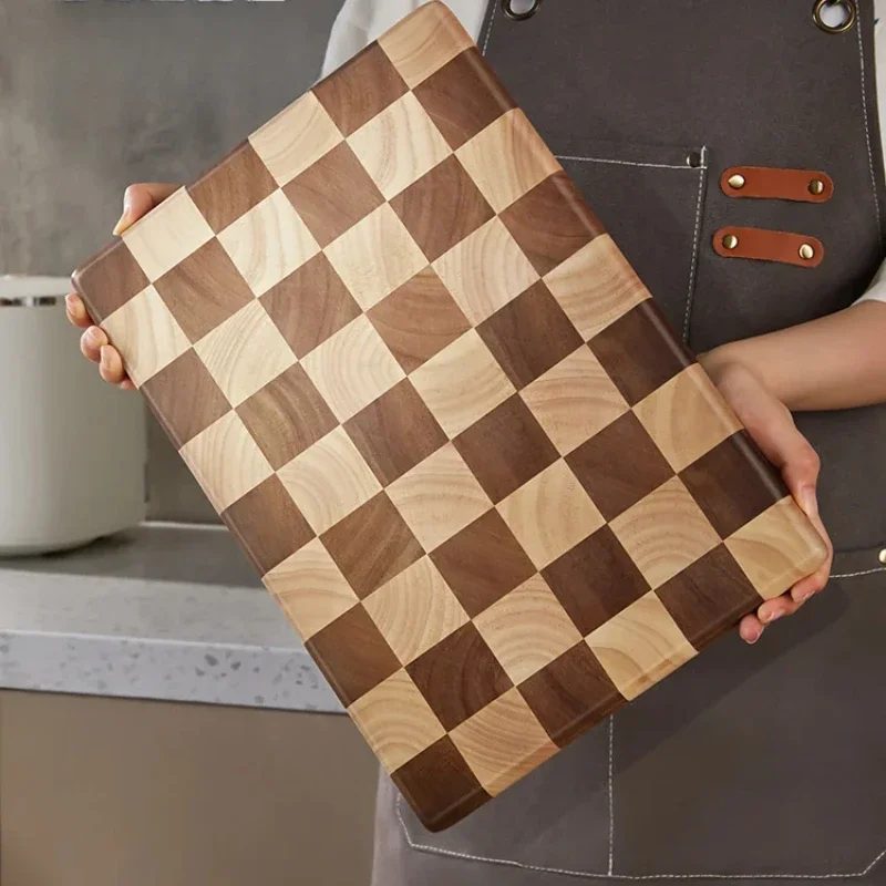 3CM Thick Checkerboard Cutting Board Deep Kitchen Board Solid Wood Cutting Board for Vegetables & Meat Heavy-Duty Wooden Cutting