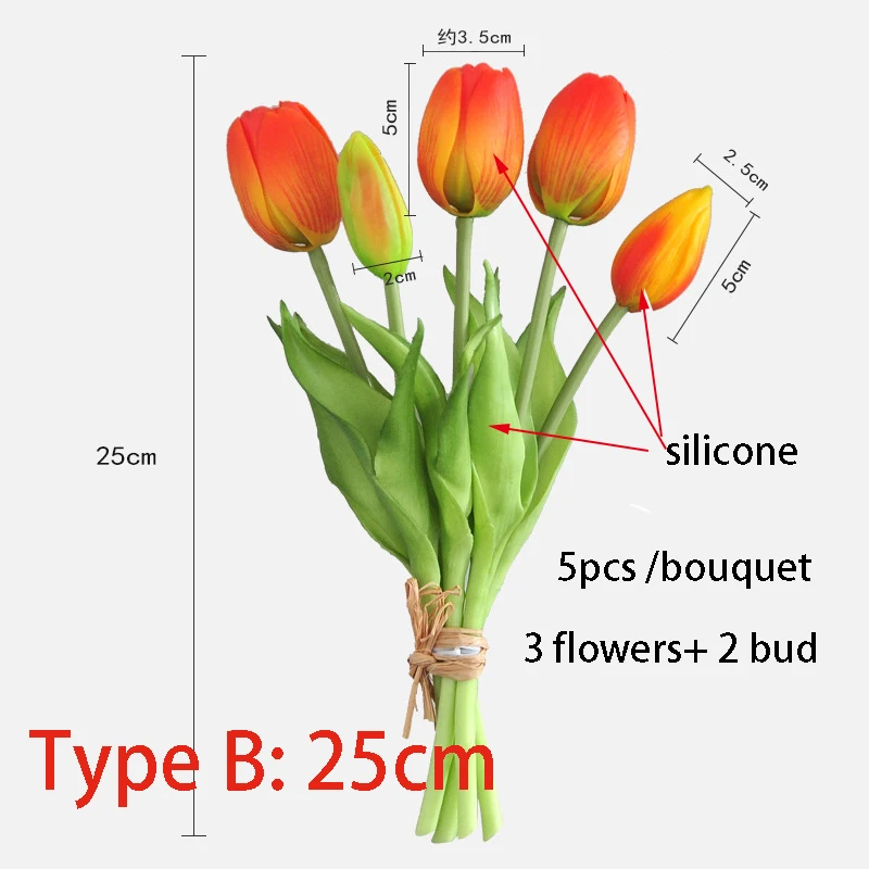 5pcs/Bouquet New Silicone Tulip Artificial Flower 40cm Real Touch Fake Plant B For Wedding Decoration Home Garen Acceeeories