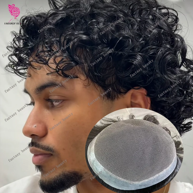 

28 мм 24 мм Свободные вьющиеся волны 100% человеческие волосы Дышащий австралийский кружевной топ и мужской парик из искусственной кожи Прочная естественная линия волос Система черных волос
