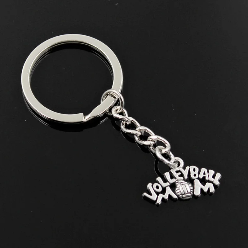 New Fashion Men 30mm Car Keychain DIY Metal Holder Chain Vintage Volleyball Mom 13x23mm Silver Color Pendant Gift