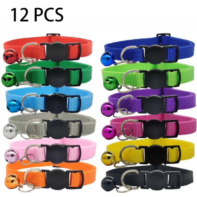 12pcs Dog Collar Cat Polychrome Cat Head With Bell Durable Adjustable Safety Buckle Prevent Suffocation Cat Collar Pet Collar