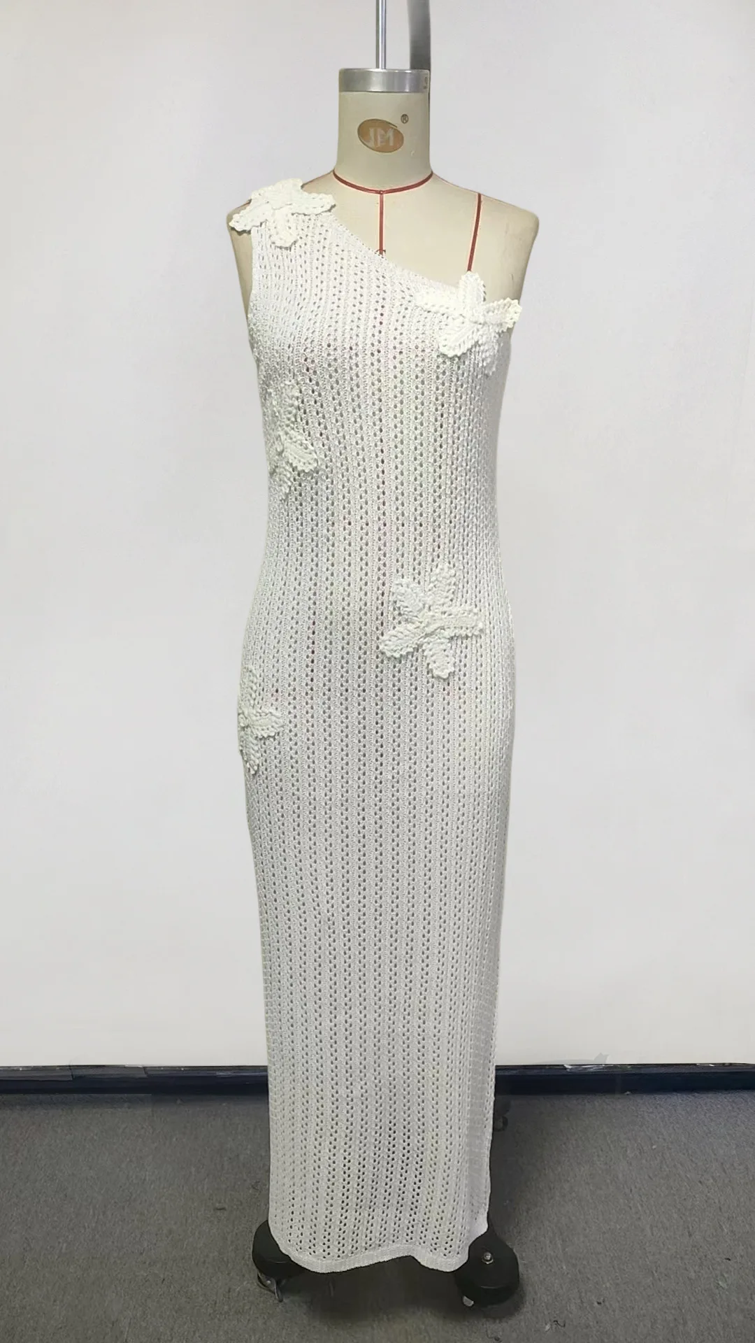 Sexy Slim One Shoulder Knit Beach Dress Summer Sleeves Mermaid Silhouette Beach Cover up Casual Holiday Swimwear