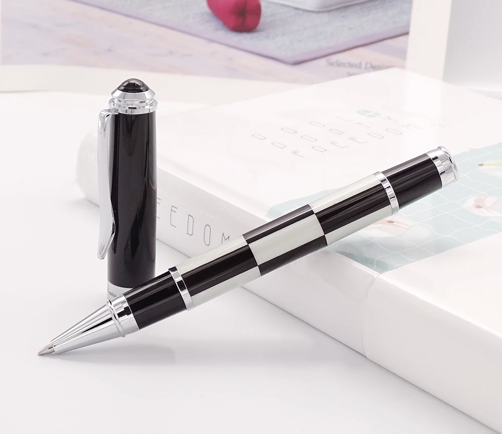 Fuliwen Celluloid Rollerball Pen with Smooth Refill, Black & White Squares Pattern Writing Pen for Office , School