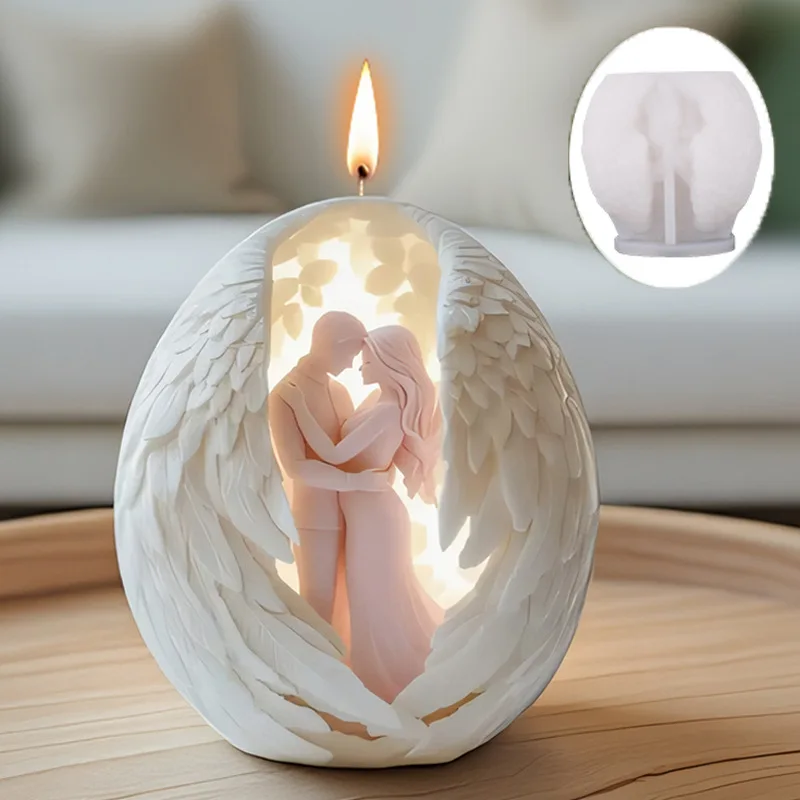 Valentine's Day Couple Wings Scented Candle Silicone Mold DIY Handmade Soap Diffuser Stone Plaster Decoration Resin Mold
