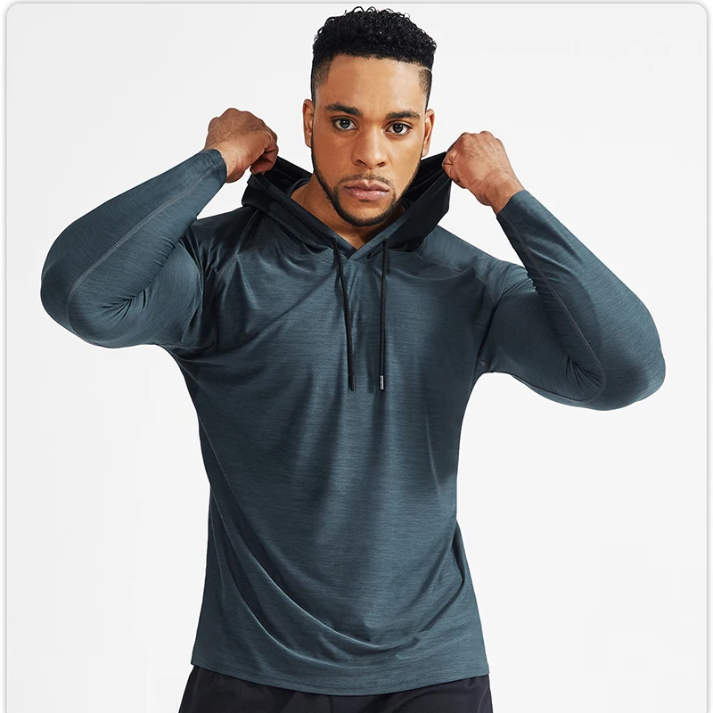 Men's Outdoor Running Fitness T-shirt Hoodies Quick Dry Sport Shirt Men Top Gym Trainning Exercise Coat Male Sweater Clothes 571
