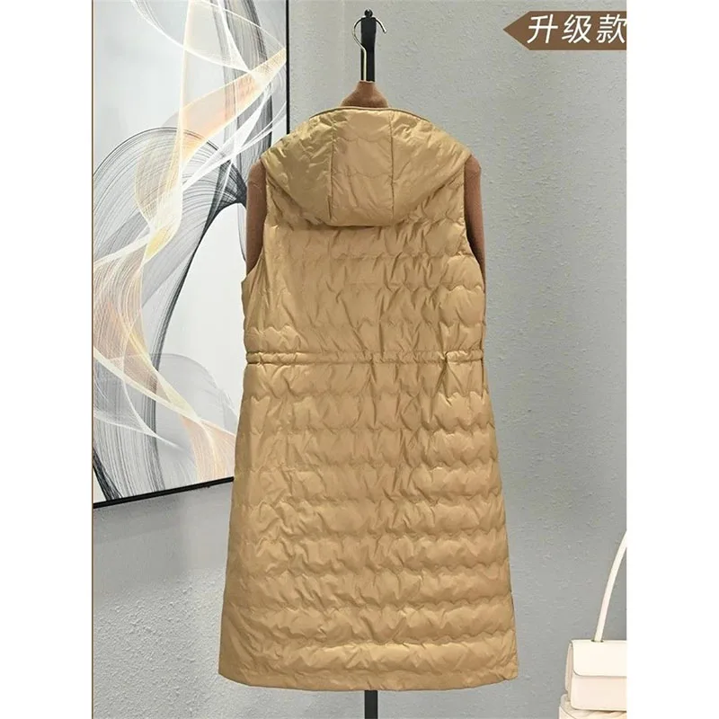 Mid-length Lightweight Cotton Vests for Women Inner Outer Wear Versatile Loose Inner Lining Keep Warm Hooded Cotton Vest Coat