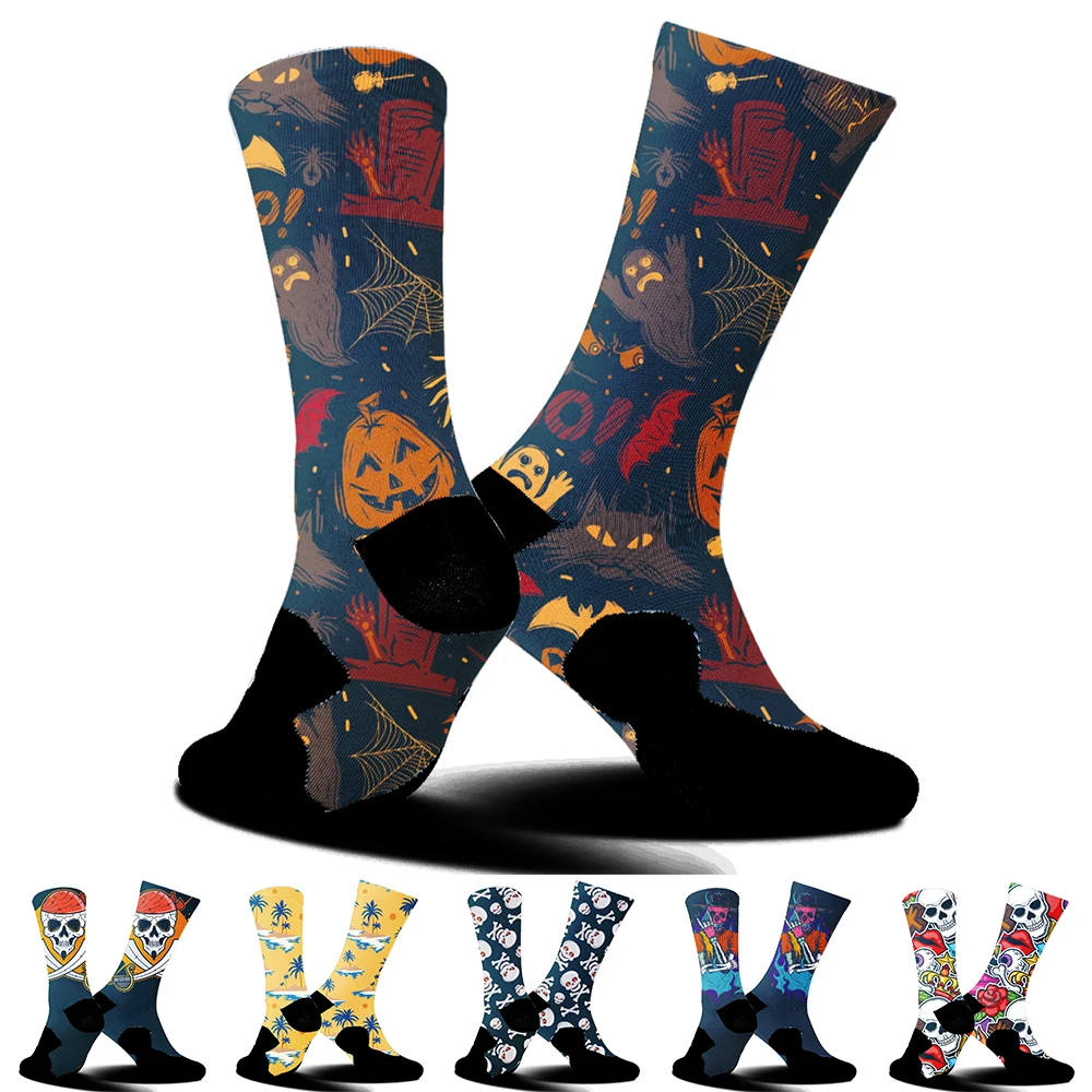 

Highway bike socks Blue Skull print Cycling socks comfortable anti slip sports bike socks New