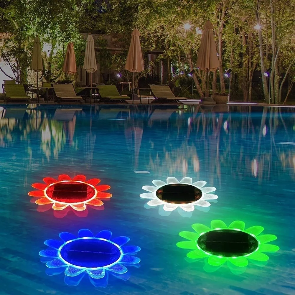 Garden Fountain Decor Solar Pool Light AS Shown 7-color Led Options Sunlight Charging System Ip67 Waterproof Rating
