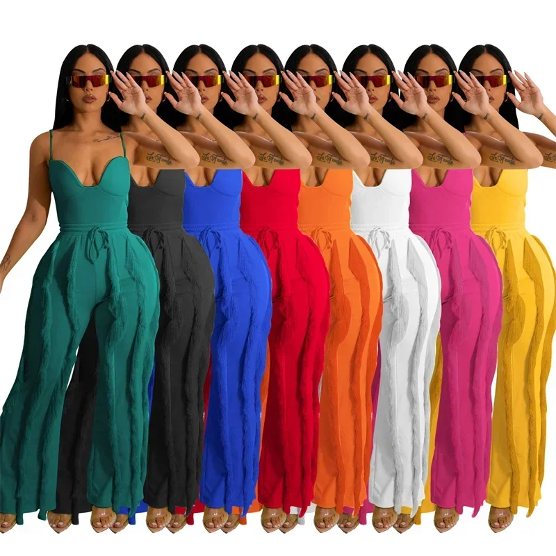 Elegante tweedelige set dames festivaloutfits clubwear bodysuit top en franje kwastje broek pak bijpassende sets conjunto mujer