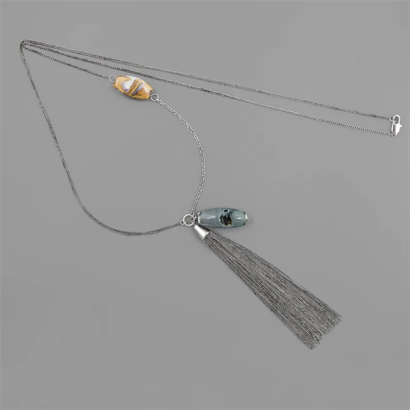 Winter Tassel Ceramic Bead Pendant Necklace for Women Simple Niche All-match Island Vacation style Fashion Long Sweater Chain