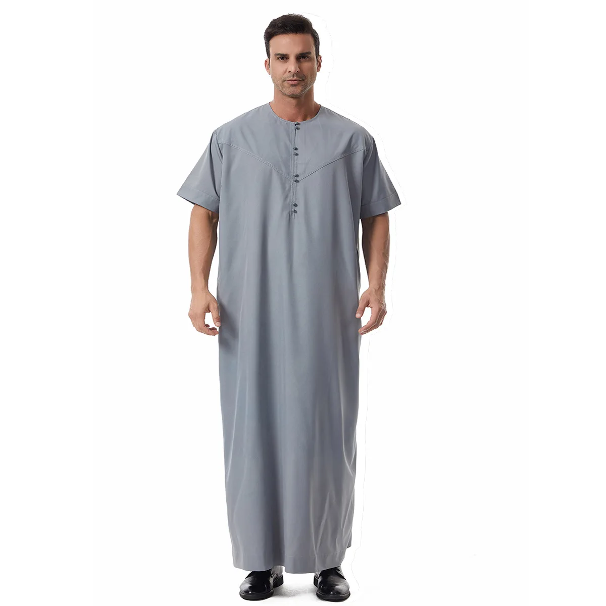 Abito arabo da uomo Abito musulmano Abaya Dubai Manica corta Turchia Caftano Abbigliamento islamico Ramadan Jubba Thobe Daffah Dishdasha Saudi