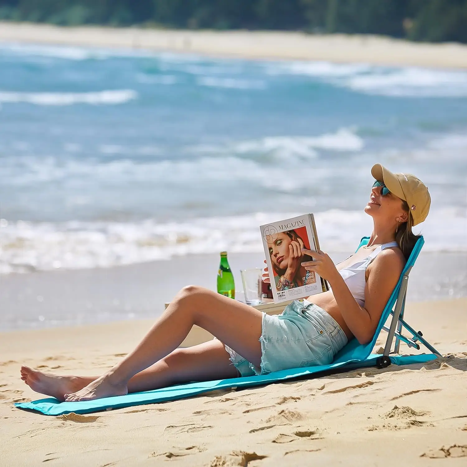 

Portable Beach Mat Lounge Chair for Adults with Back Support, Adjustable & Lightweight (1 Person)