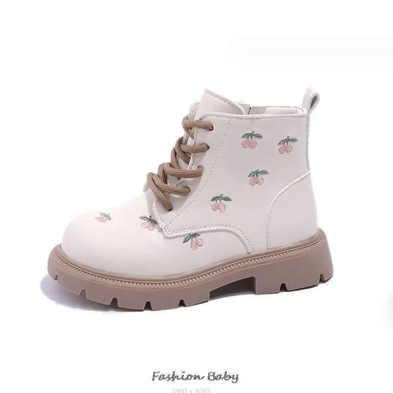 Autumn/Winter New Little Girl Embroidered Short Boot Side Zipper Non-slip Simple Princess Shoes Children\'s Fashion Casual Boots