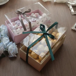 18.5*10*10cm 10set Yellow Pink Green White Paper Box with PVC Window DIY Wedding Christmas Birthday Candy Bake Cookie Packaging
