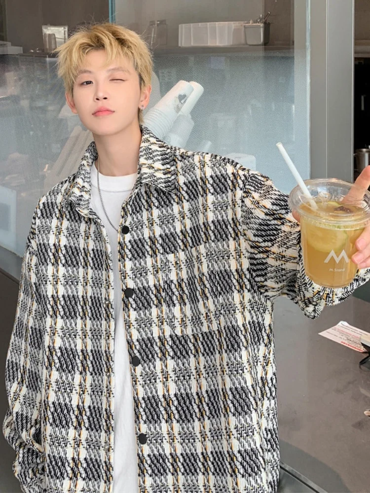 

Мужская клетчатая рубашка с длинным рукавом, свободного кроя, на пуговицах, в стиле ретро, американская, для пар, повседневная, модная, весна-осень