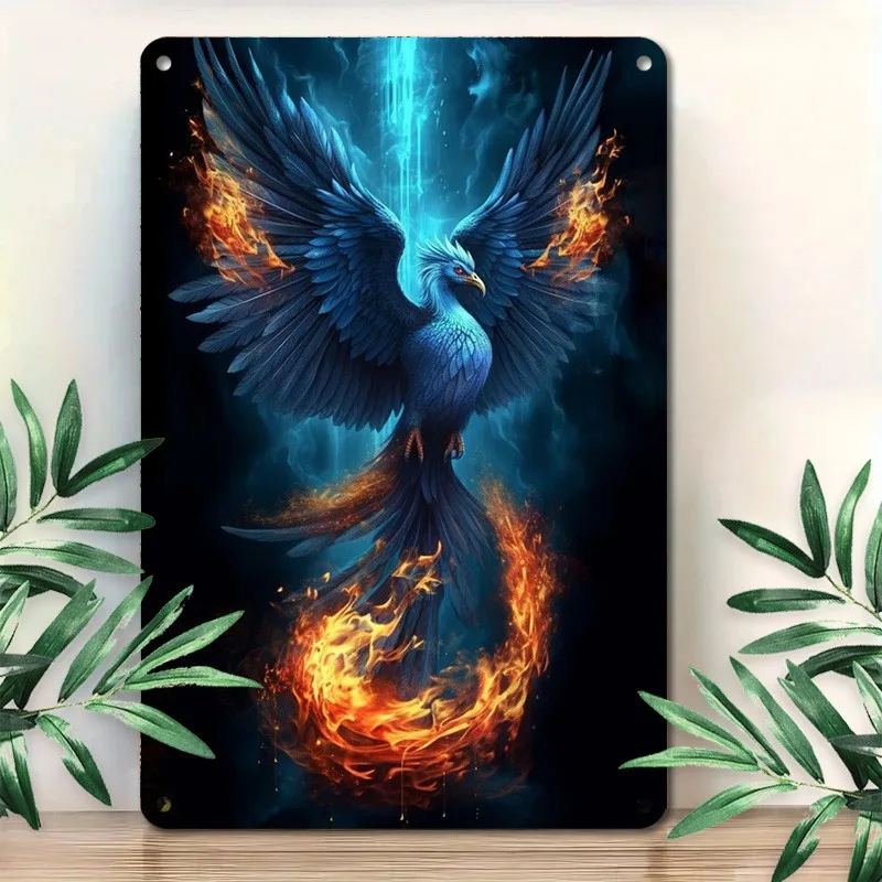 

Decorative Aluminum Plaque: Exquisite Blue Phoenix Artwork with Intense Fire Effects, Perfect for Interior Wall Decoration